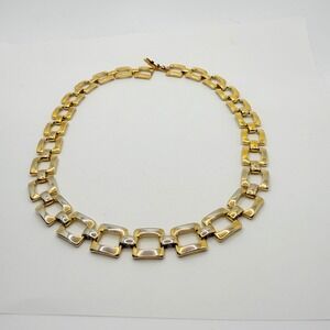 Vintage Square Link Necklace Gold-Tone Chunky Choker Brutalist Jewelry for Women